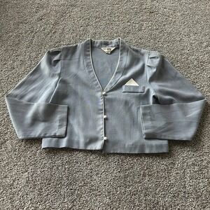 Vintage Sears Blazer Womens 9/10 Blue Collarless Cropped 3/4 Sleeve Lightweight